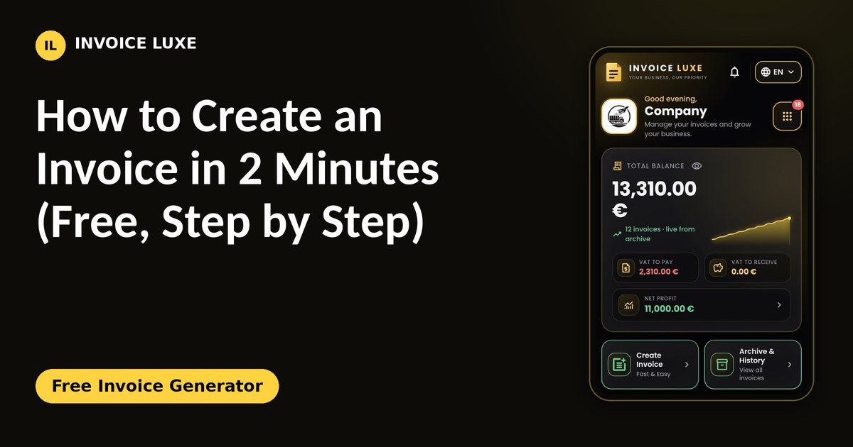 Invoice Luxe dashboard with the Create Invoice button